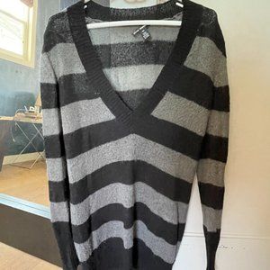 Club Monaco Deep V-Neck Rugby Stripe Sweater